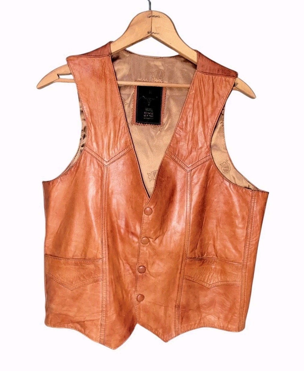 Vintage Leather Cowboy Western Vest Super Soft Lined Chest Size MEDIUM 38-40