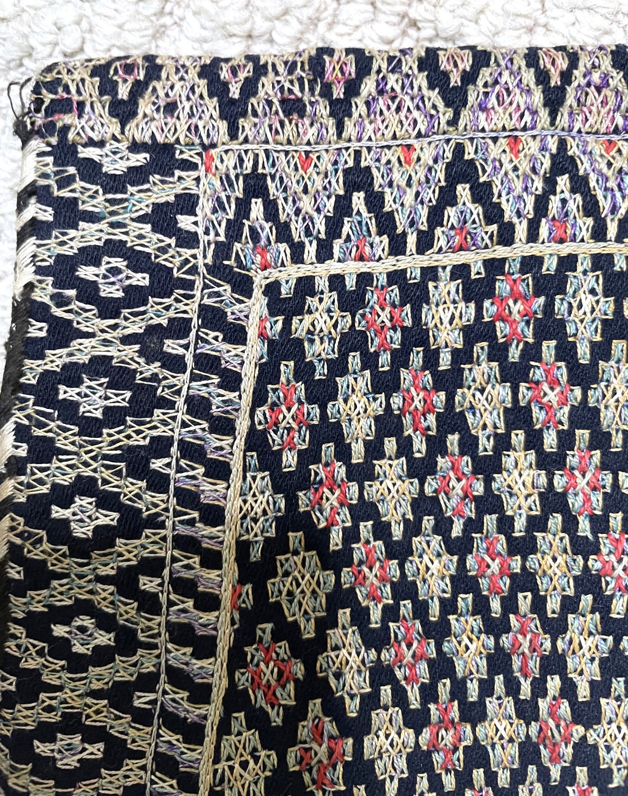 Antique 1900s Turkish Afghanistan Hand Stitched Geometric Pouch Purse Bag
