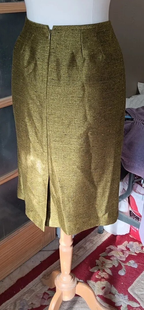 Vintage Kasper Classic Pencil Skirt Green Textured Lined Kick Pleat Sz 8 Sexy