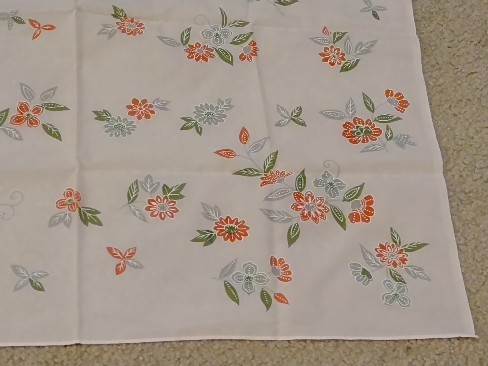 Vtg Nylon Scarf Sheer Pink Orange White Gray Green Flowers 27” x 27″ Light 1960s