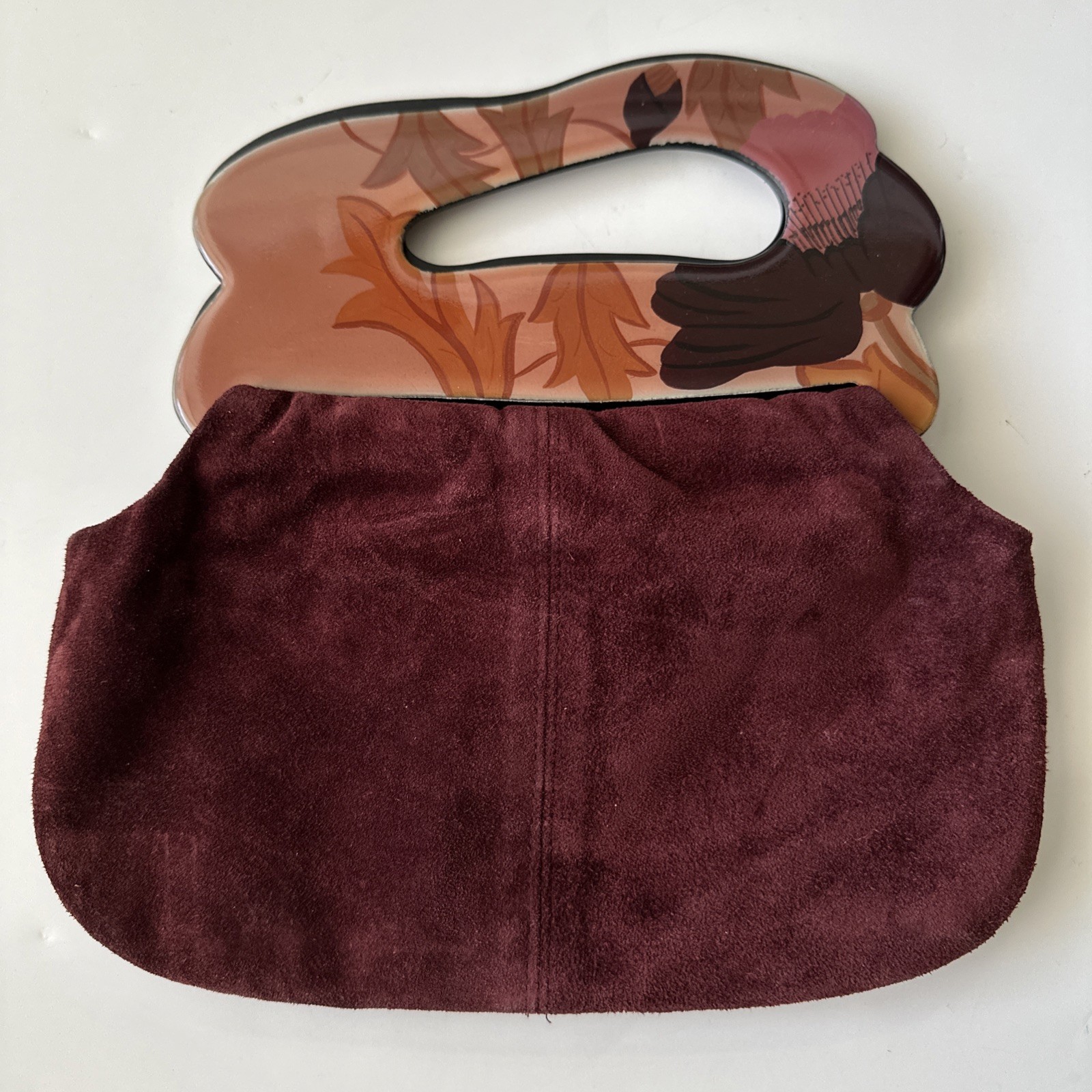 Vintage 1980s Patricia Smith Small Moon Bag Bordeaux Suede Purse Art Deco Clean