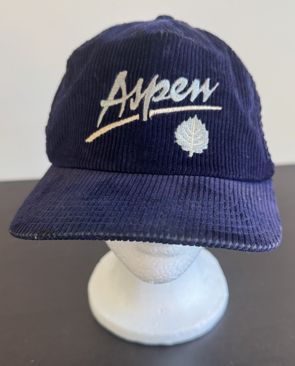 Vintage Aspen Corduroy Strap-Back Adjustable Cap Hat 90s Blue Adult One Size