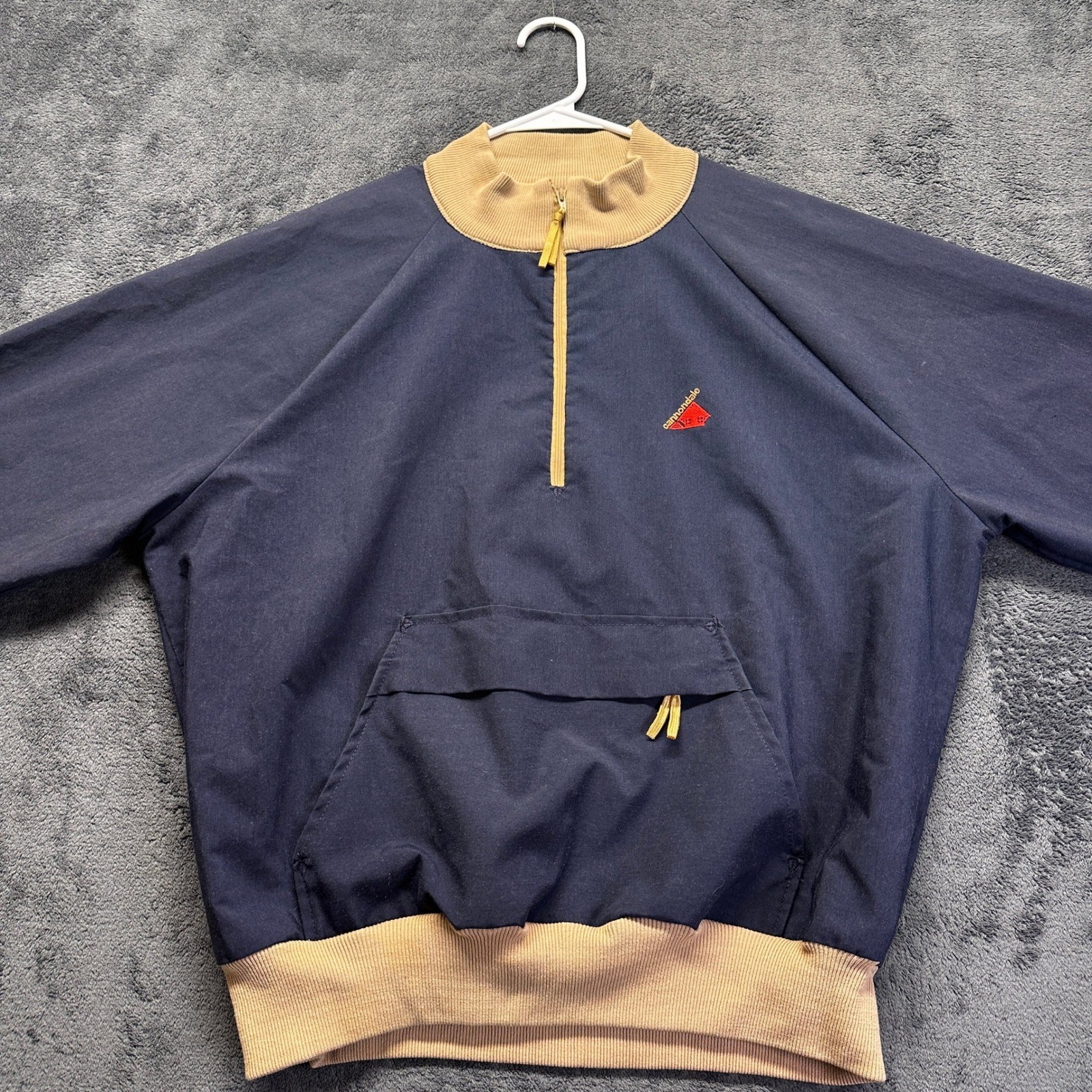 Vintage Cannondale Jacket Mens Large USA Navy Tan Quarter Zip Anorak Cycling