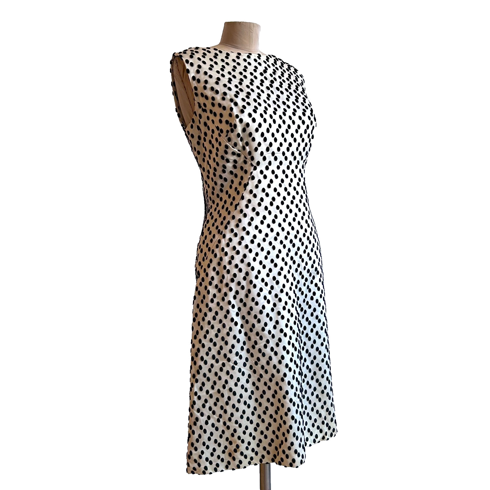 Holiday Vintage ALICE SCHWEITZER Couture Satin Polka Dot Dress 40 Bust 40 Hip