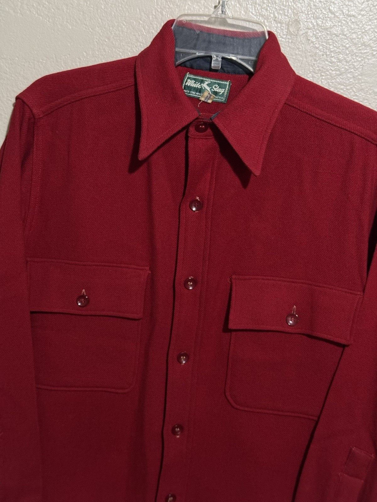 Vintage 1940s White Stag Wool Field Shirt Gussets Flap Pockets Red Small Flannel