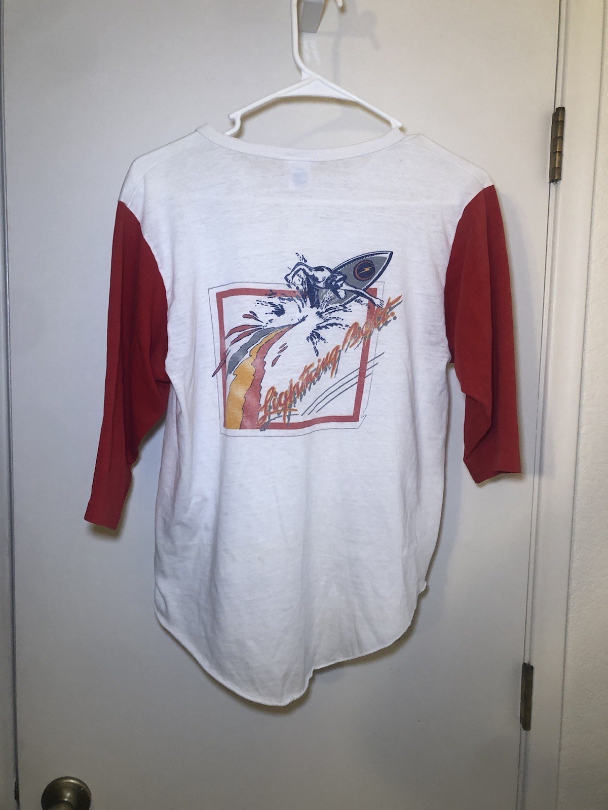 VTG 70s 80s LIGHTNING BOLT SURF 3/4 SLEEVE GRAPHIC T-SHIRT SZ M RARE
