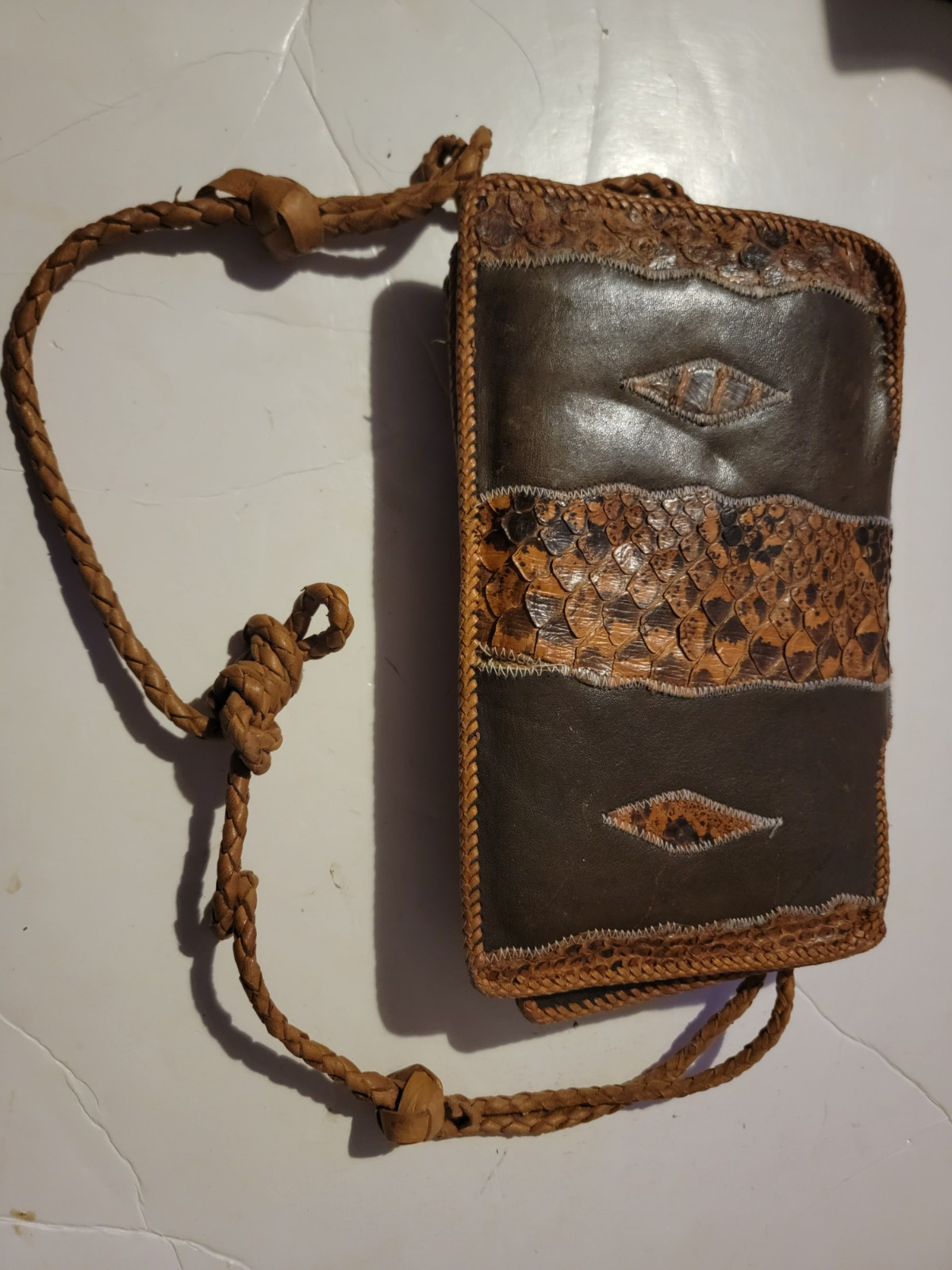 Vintage Python Snake Skin Purse Leather 1960s 1970s Brown Tan
