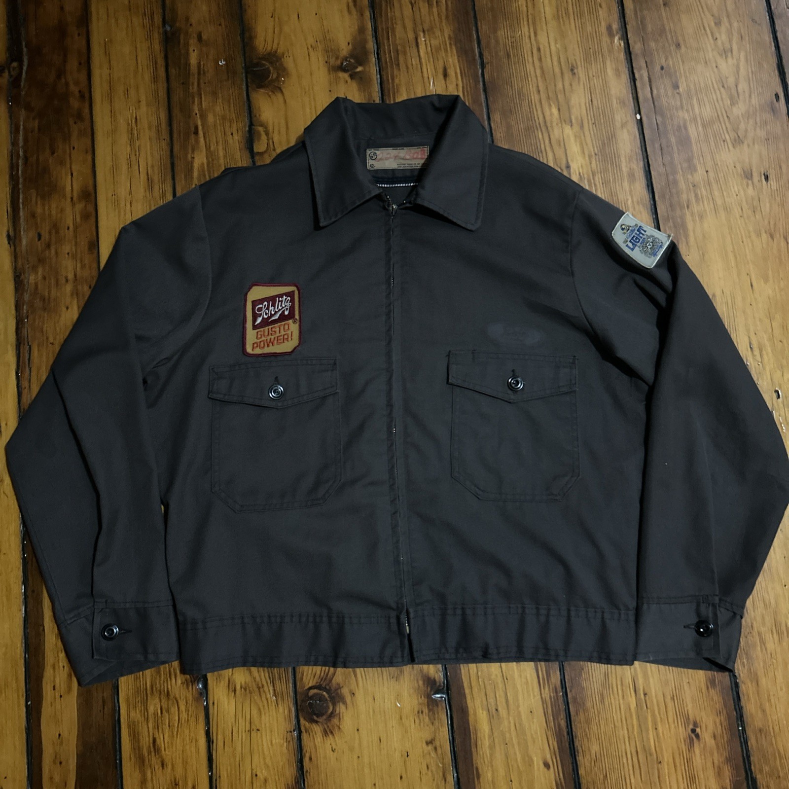 True Vintage 1970s Schlitz Beer Work Jacket Eisenhower Brown 42 Patch