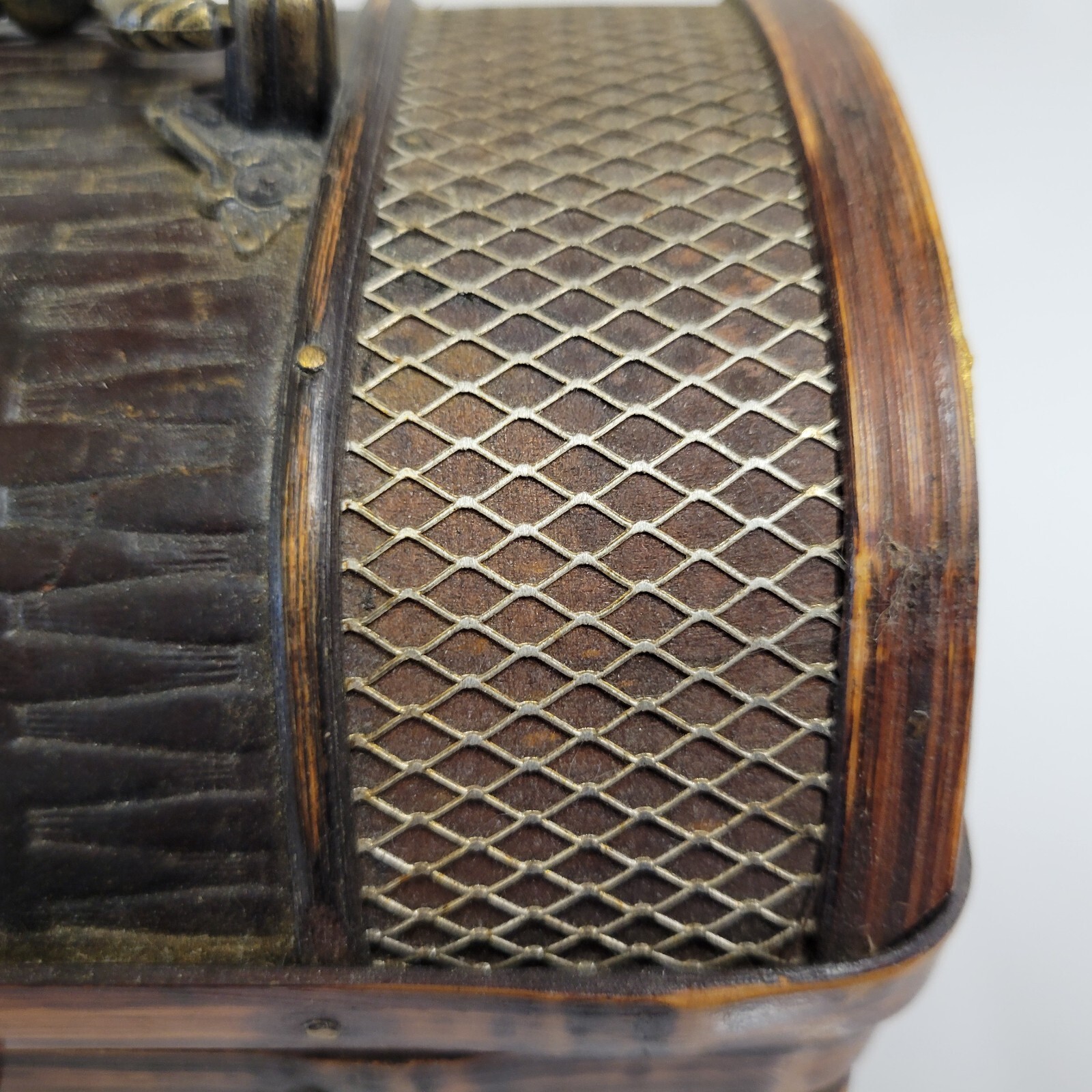 Wood, Metal, & Leather-like Trinket Box Purse Handbag W/ Metal Latch & Hardware