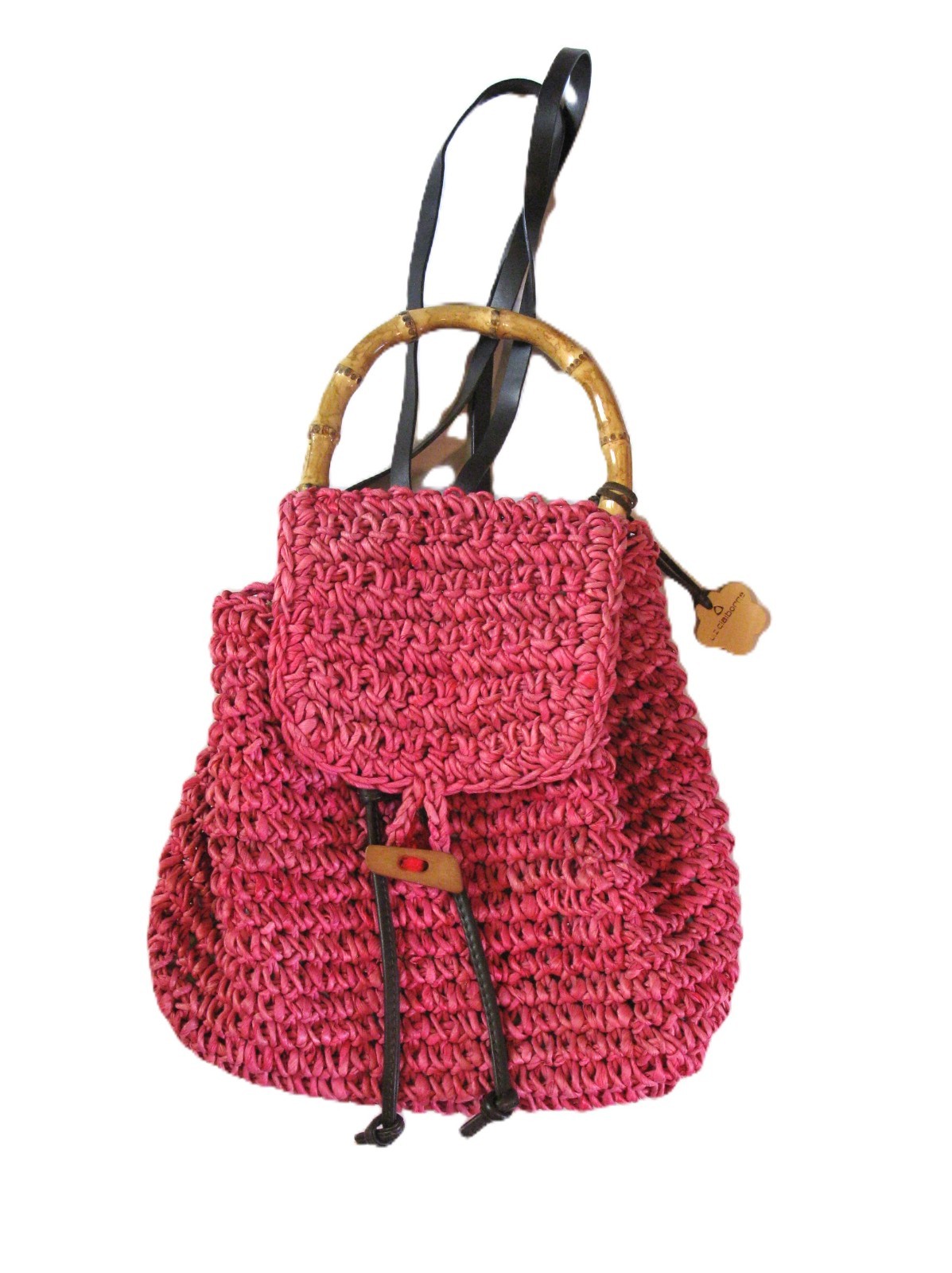 Vintage Liz Claiborne Woven Braided Corn Husk Pink Handbag Backpack Style Straps