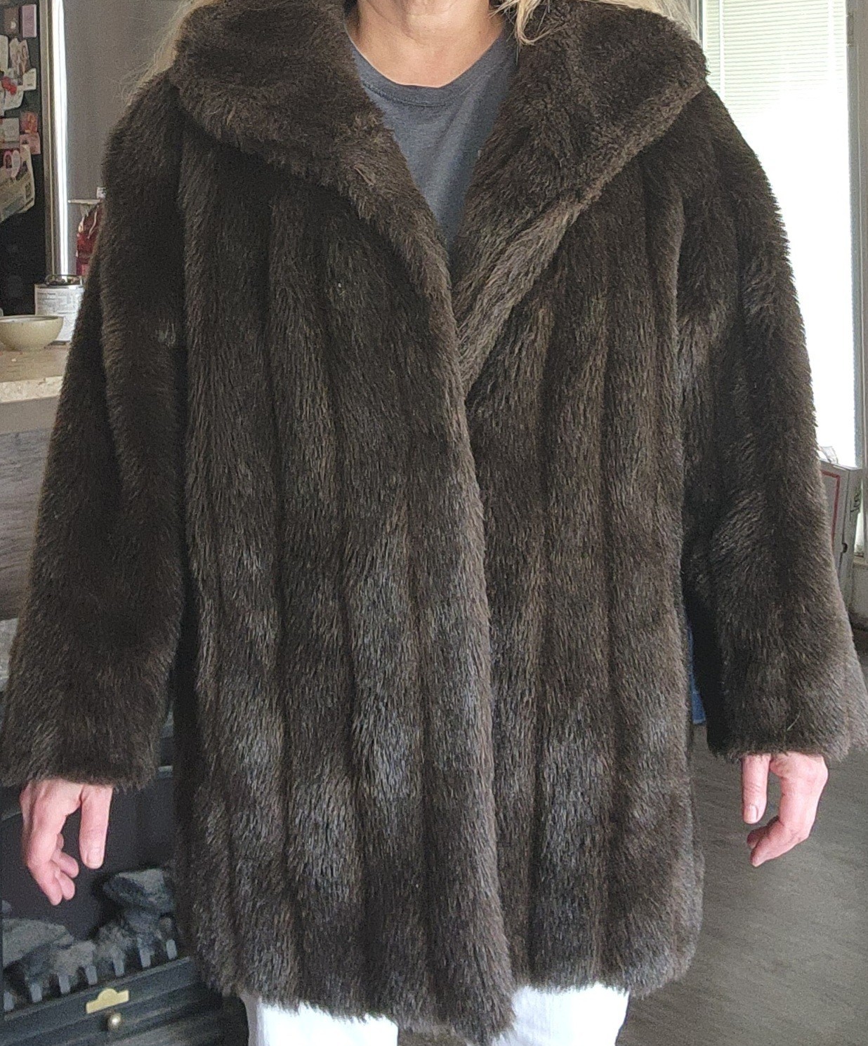 Vtg Style VI Ltd. USA Dark Brown Faux Mink Fur Coat Sz L/XL Unisex Great Condit