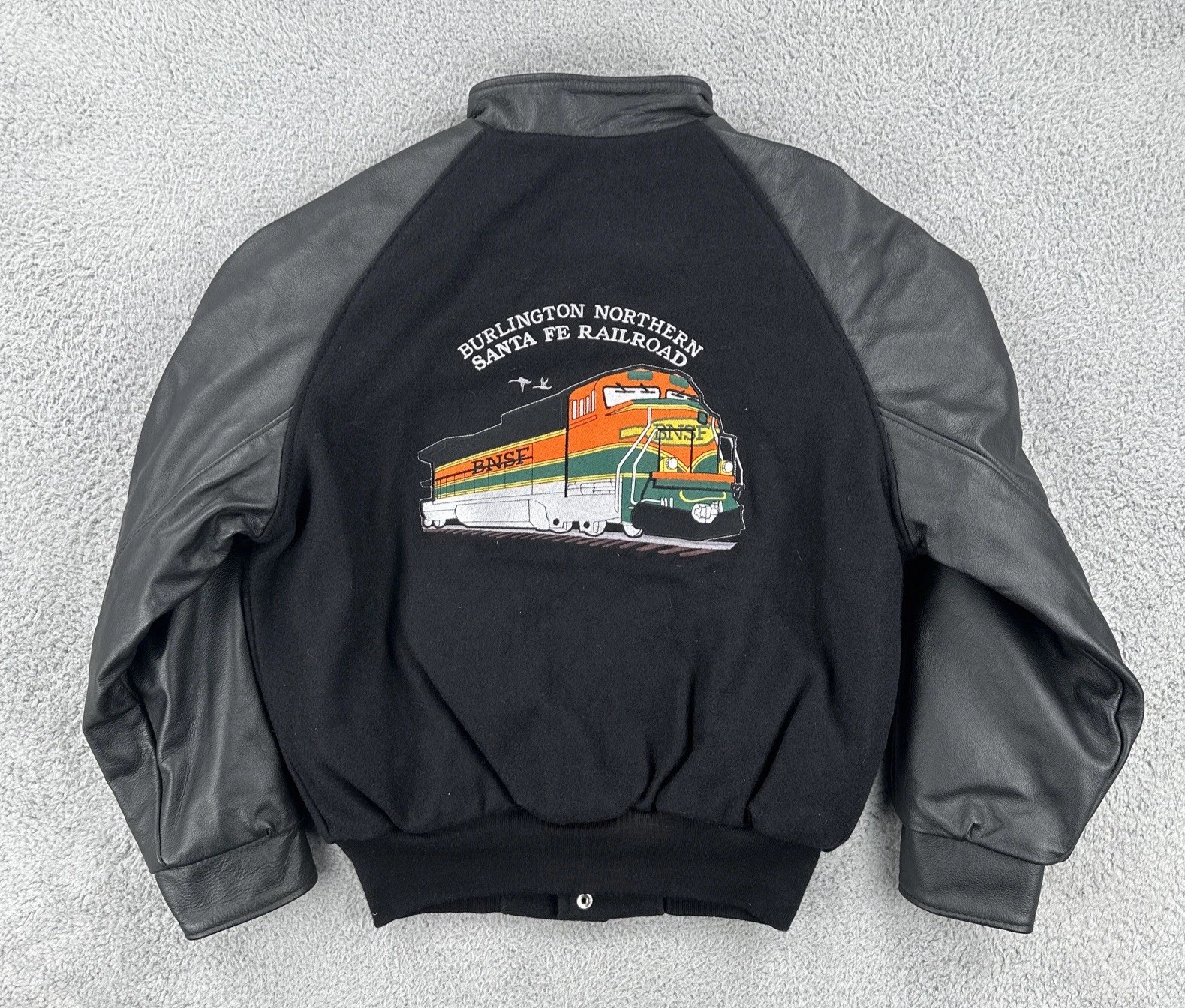 Vtg Brush Fire Made In Canada Varsity Embroidered Jacket Y2K 2000 BNSF Railway