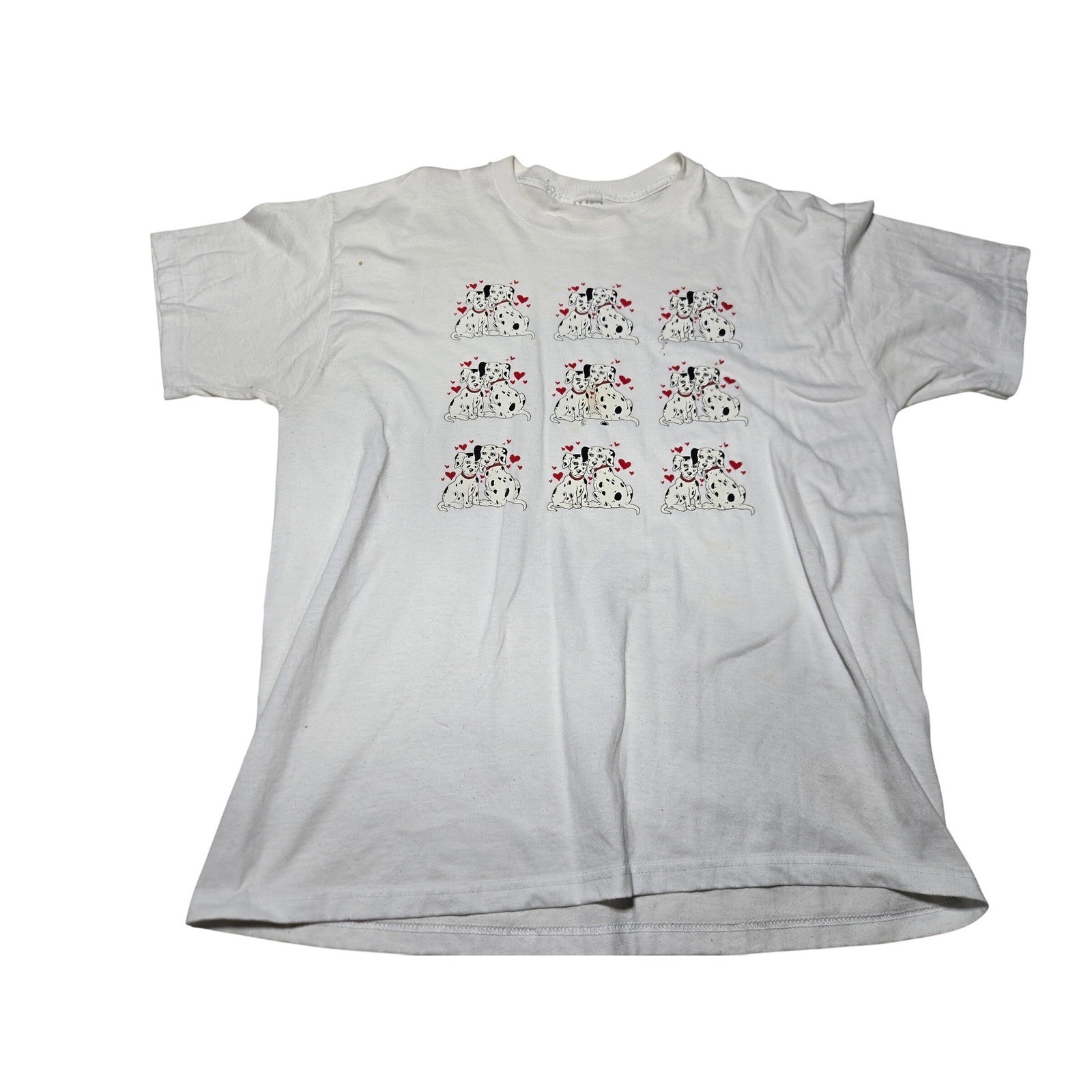 Vintage White Dalmatian Puppy Graphic T-Shirt Dog Lover 90s Style Large