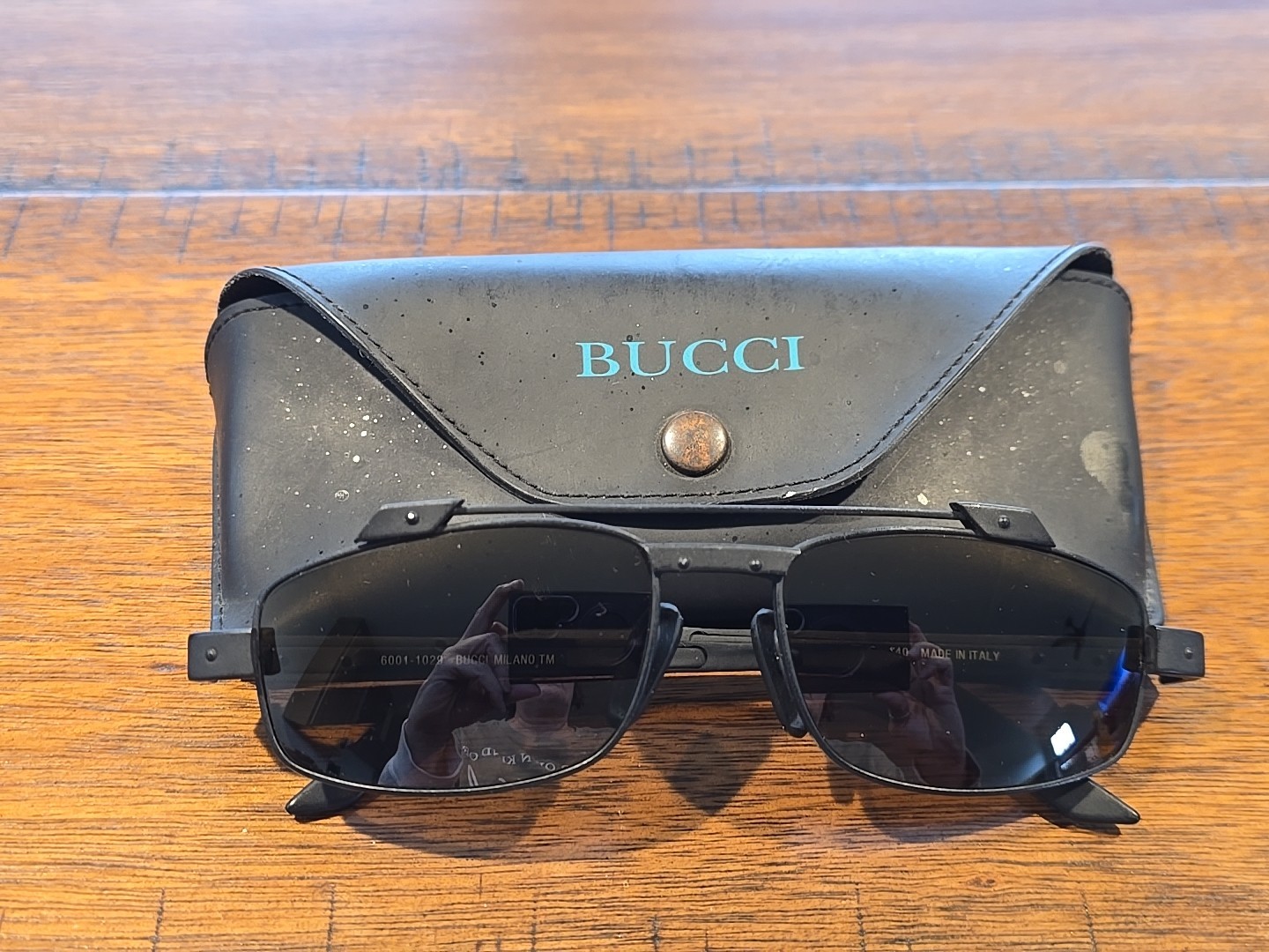 Vintage Bucci Matte Black Frame Sunglasses & Case Italy