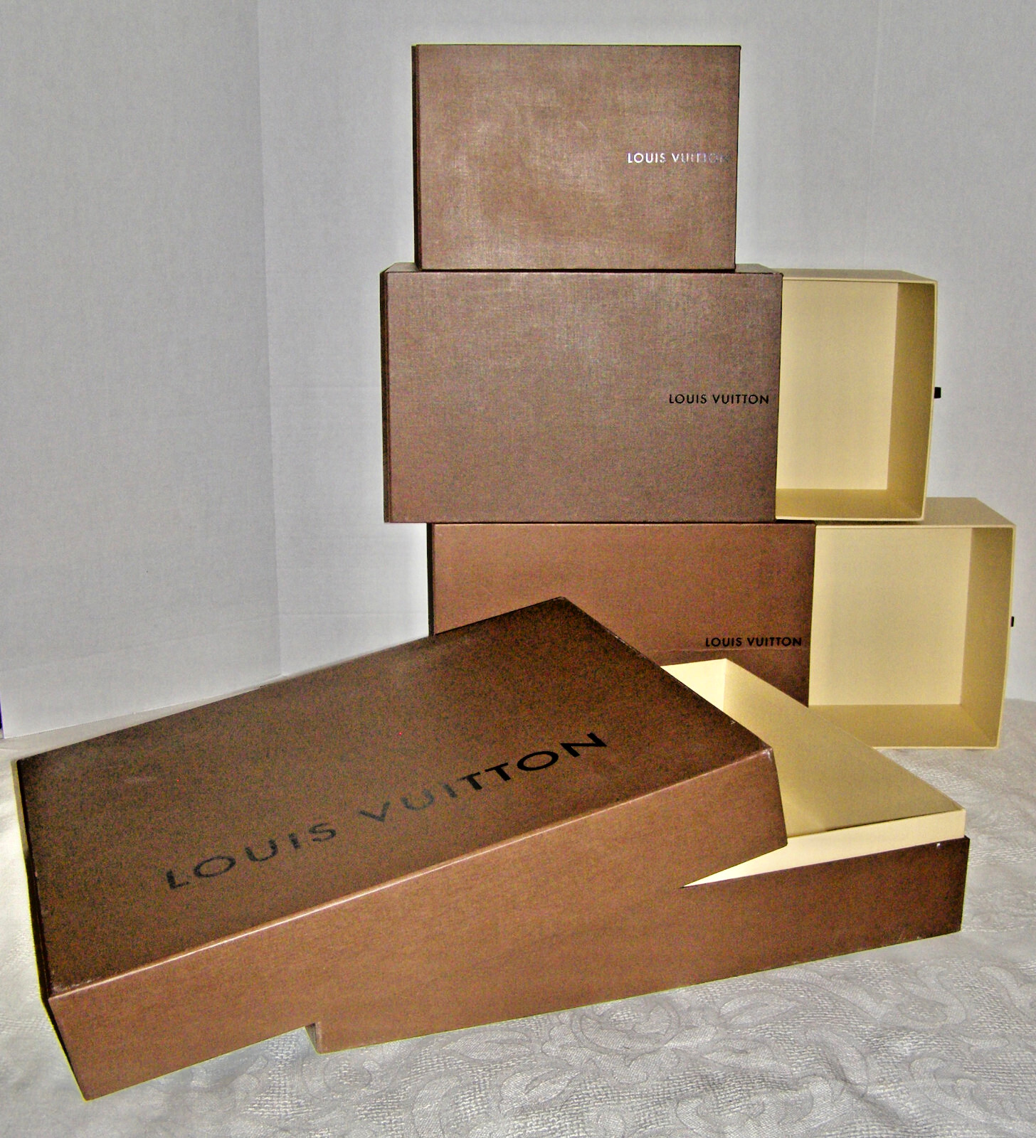 VINTAGE Lot of 4 LOUIS VUITTON EX. HEAVY, EMPTY GIFT BOXES-X.LARGE+SLIDE DRAWERS