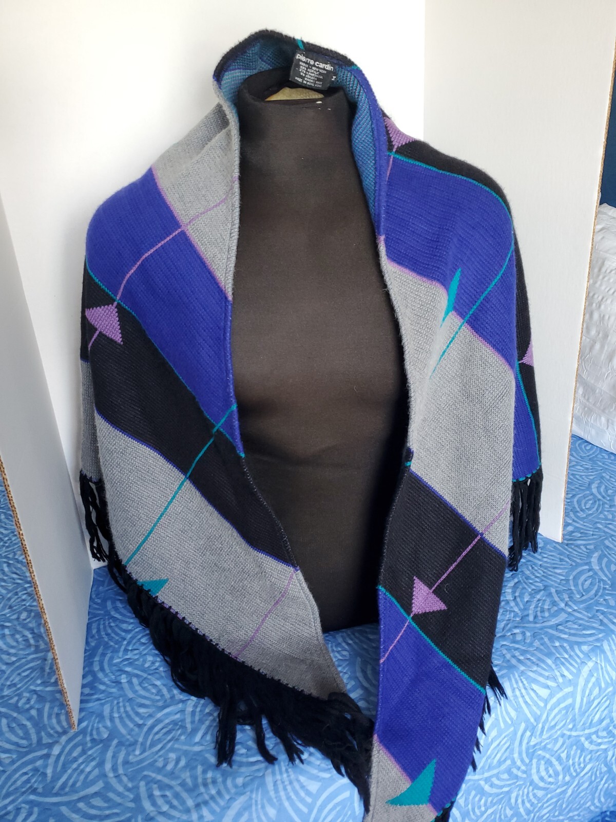 Vintage Pierre Cardin Oversized  Shawl Poncho Lambswool Angora Blend Thick sz M.