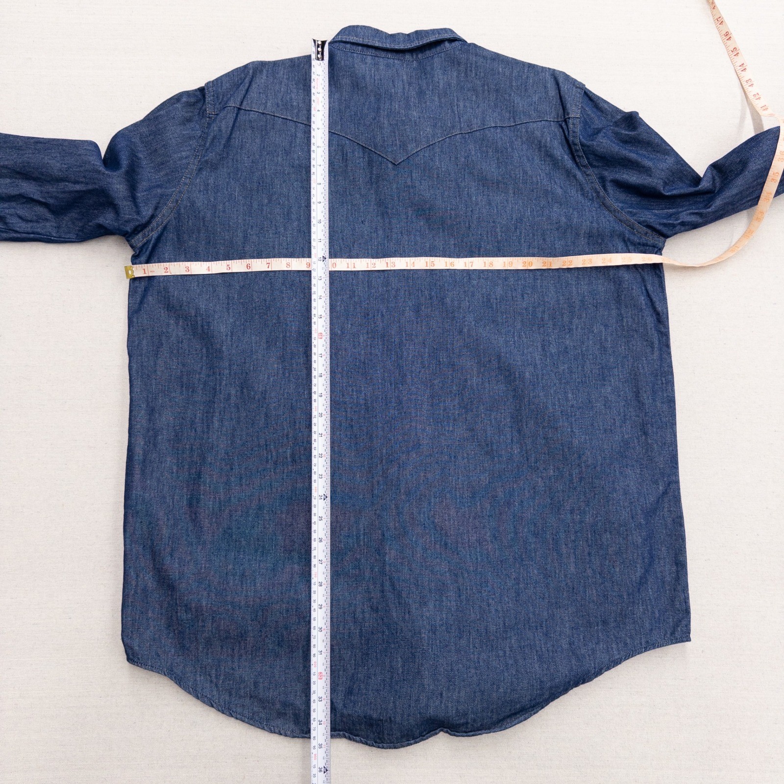 Vintage Big Mac Denim Western Pearl Snap Shirt Size 1XL Blue Cotton Made in USA