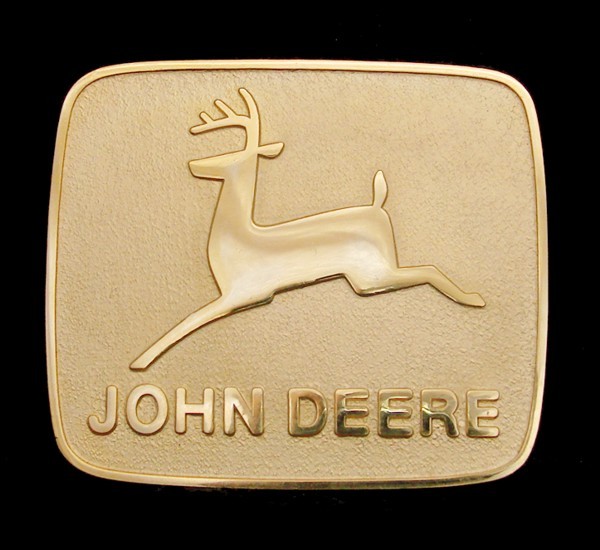 PI04194 *NOS* 1978 **JOHN DEERE** TRACTORS TWO-LEGGED DEER 24K GOLD PLATE BUCKLE