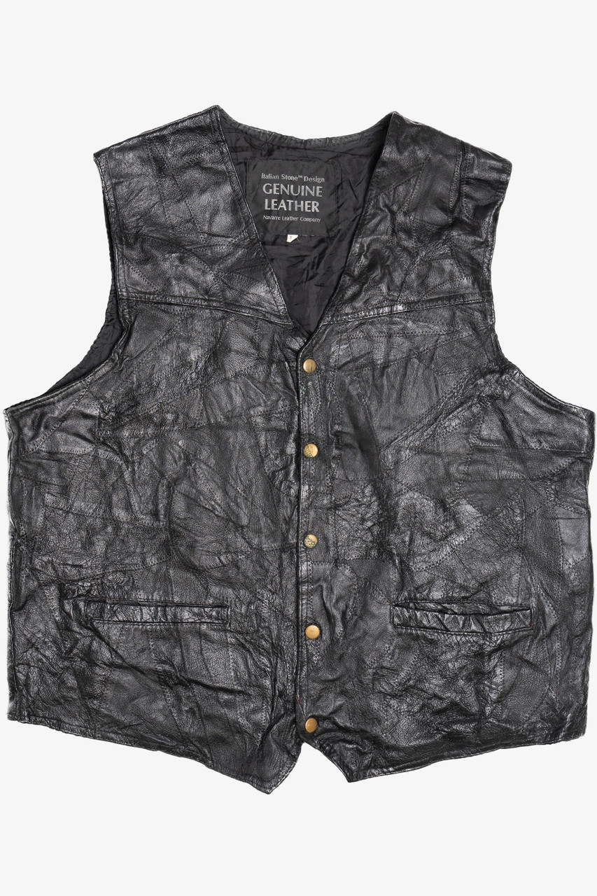 Vintage Navarre Leather Company Stitched Patchwork Leather Vest (1990s) 683