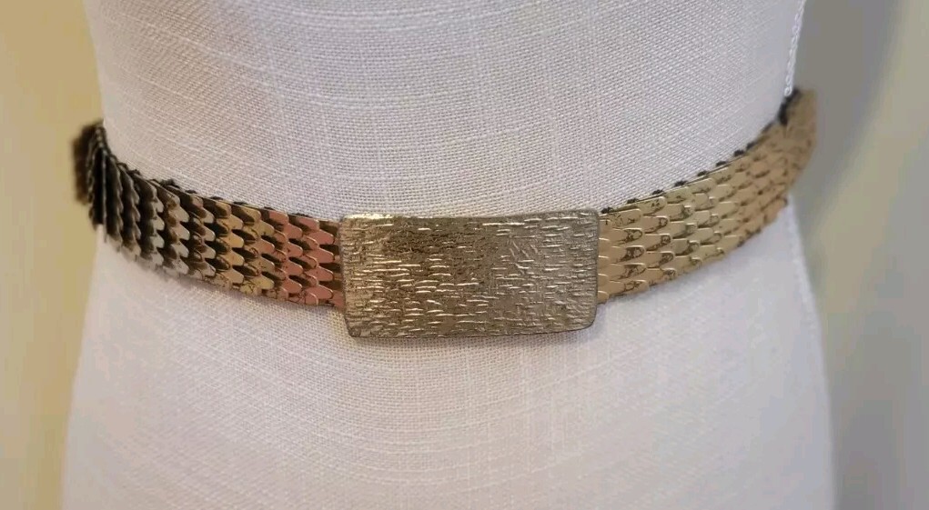 Vintage 70s Gold Tone Fishbone Stretch Belt OS