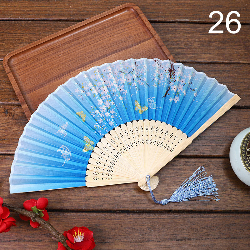 Folding Fan Chinese Style Silk Bamboo Hand Held Fans Dance Party Wedding Favors