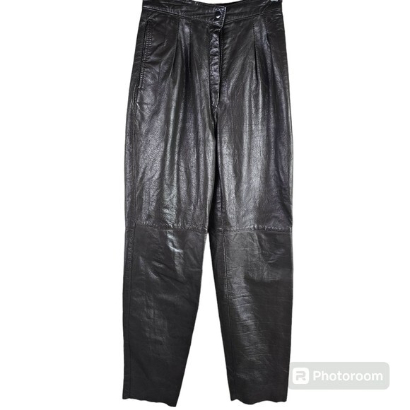 Comint Vintage 80s Retro High Waist Leather Pants in 7/8