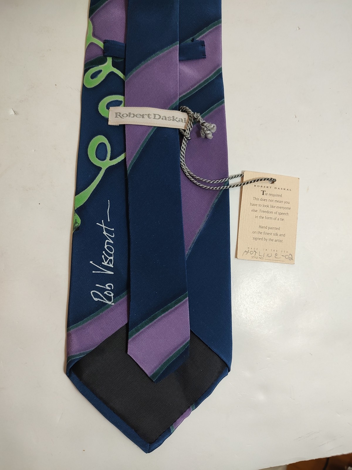 VTG Robert Daskal Silk Hand Painted Signed By Artist Telephone Graphic Necktie