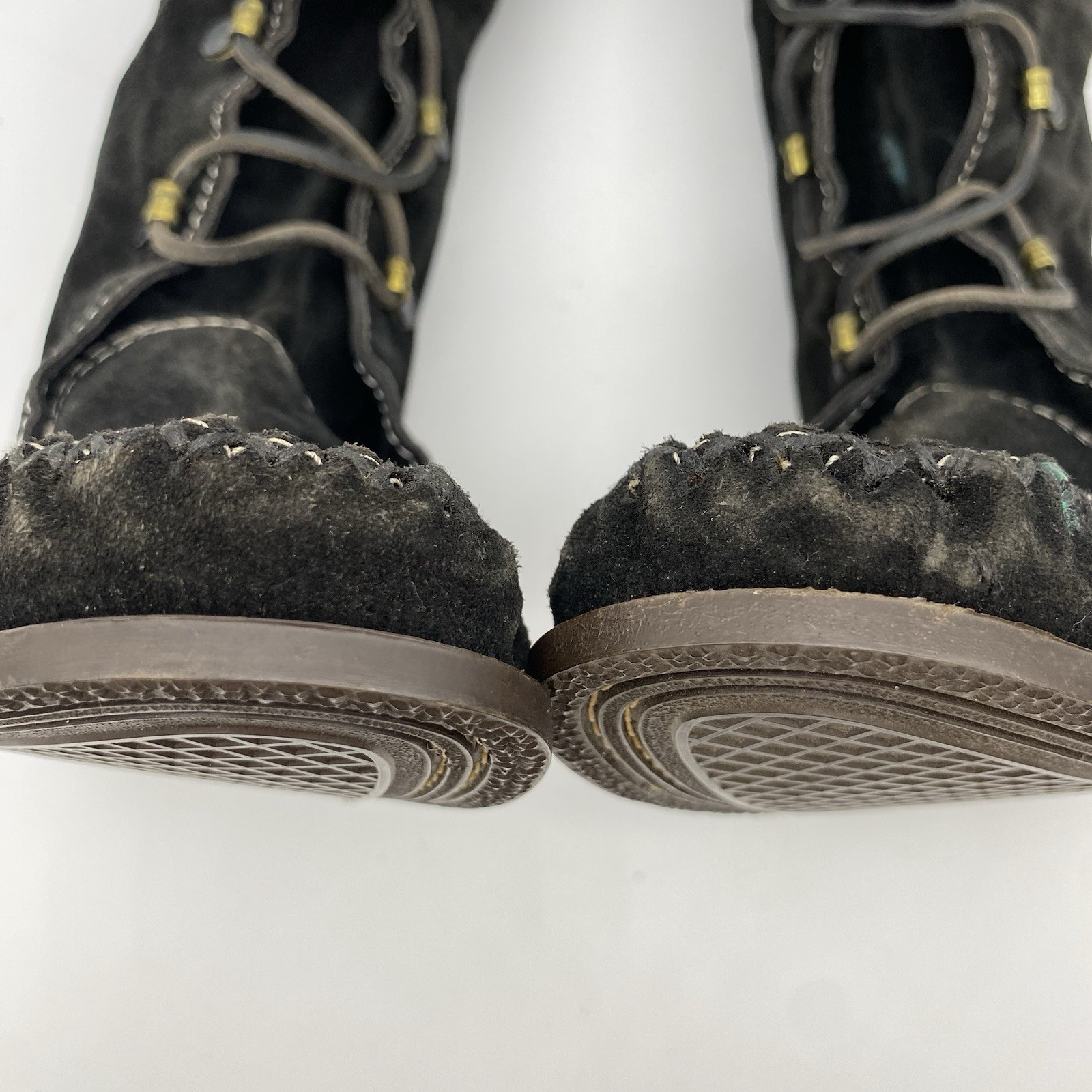 VTG HANDMADE KNEE 15″ BLACK SUEDE LEATHER FRINGE UNISEX WERON MOCCASIN BOOTS 41