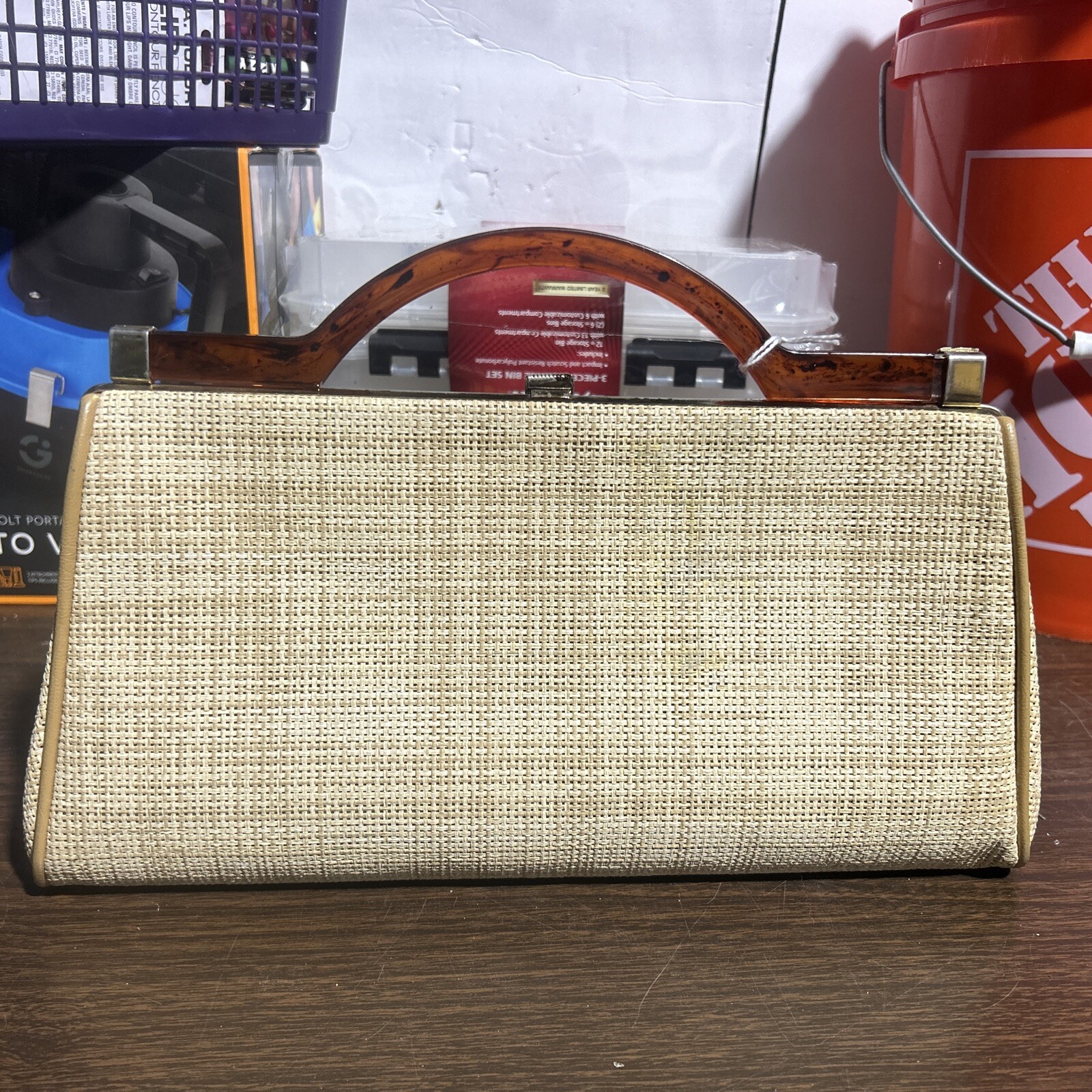 1970s Vintage Handbag Clutch With Acrylic Handle