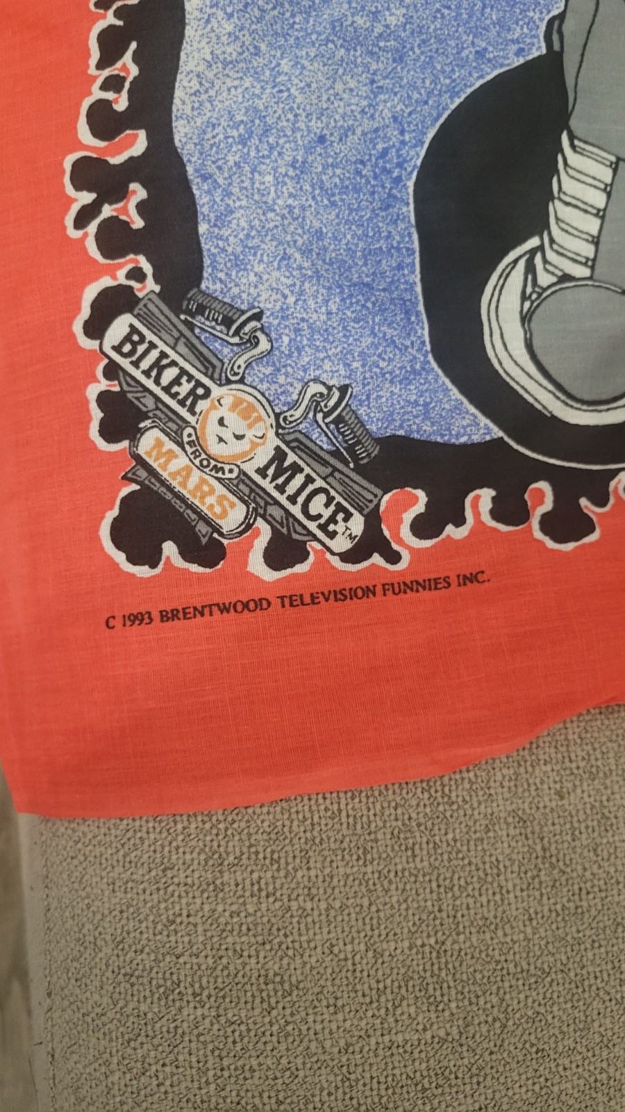 Vintage 1993 Biker Mice From Mars Bandana Vinnie 22×22 NOS Rare Cartoon