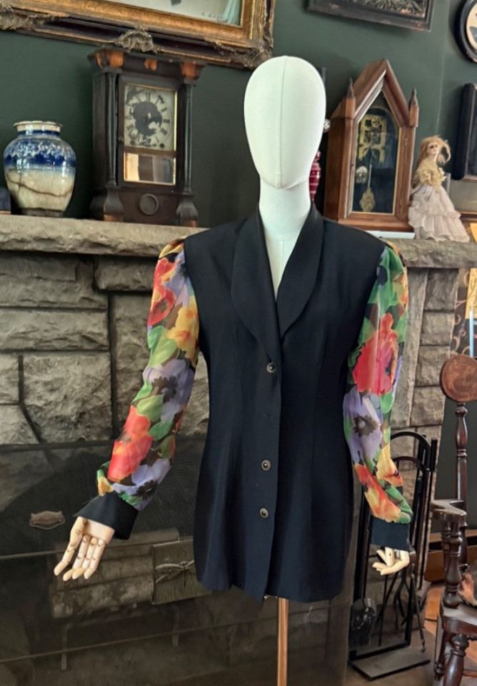 Vintage 1980s Dawn Joy Fashions Women’ Jacket Blouse Puff Sleeves Broad Shoulder