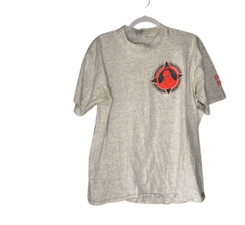 Vintage Public Image Tshirt 1990 Men’s XL MAJORLY FLAWED gray orange