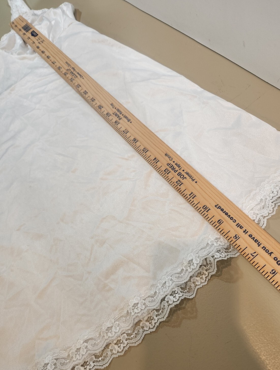 Dixie Belle White Slip Nightgown Womens Size 38 VTG Nylon Elastic Lace Strap