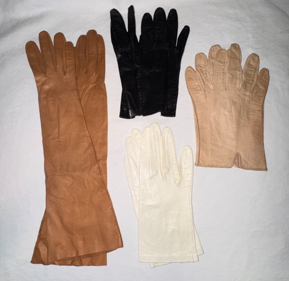 Vtg Ladies Leather Gloves Lot 4Pr Nina Ricci Aris Paris Real Kid Skin Size 6.5-7