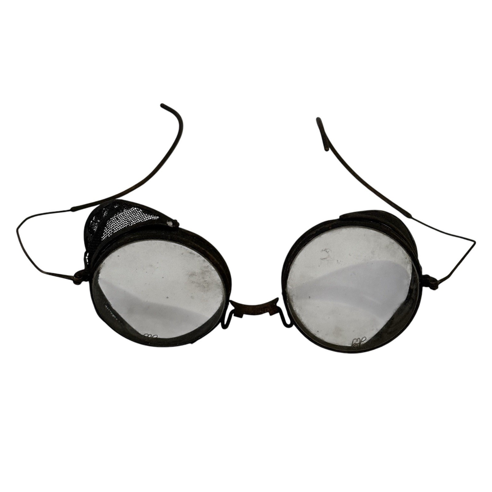 Antique Round Safety Motorcycle Glasses Goggles Metal USA Vtg Steampunk AS IS