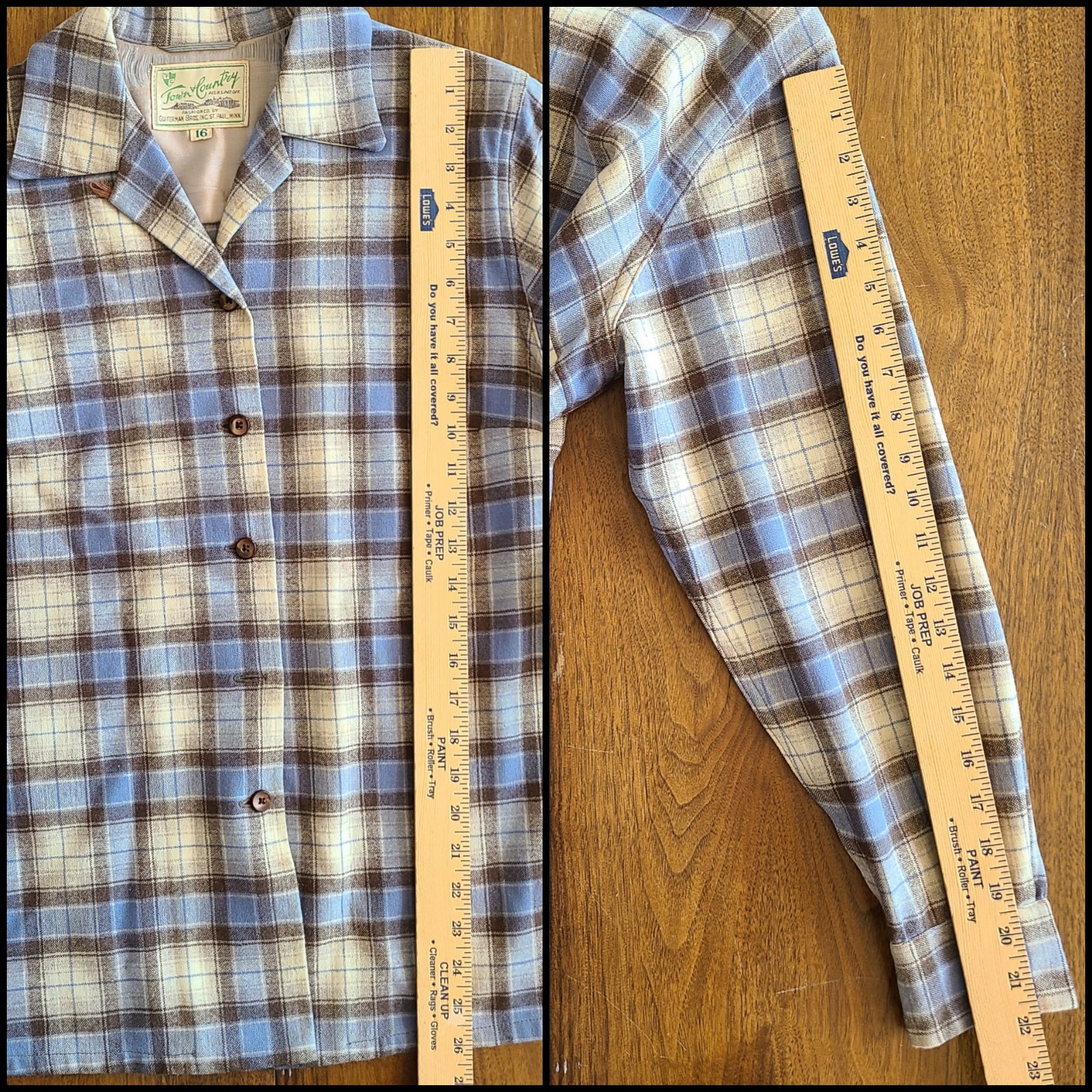 Vintage 50’s gray, blue and brown plaid shacket/shirt from Town & Country 60’s