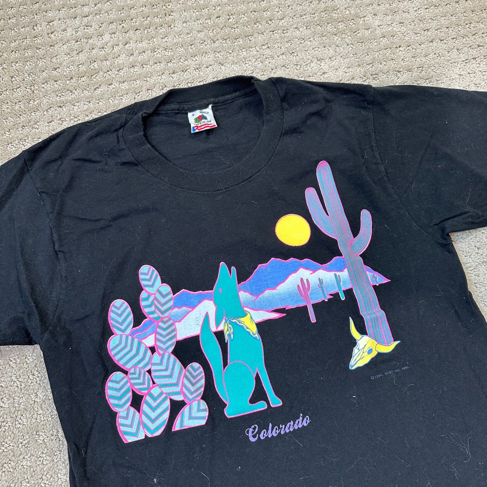 Vintage Colorado T-Shirt Small Coyote Southwest Aztec Cactus Mountain 90s Ski