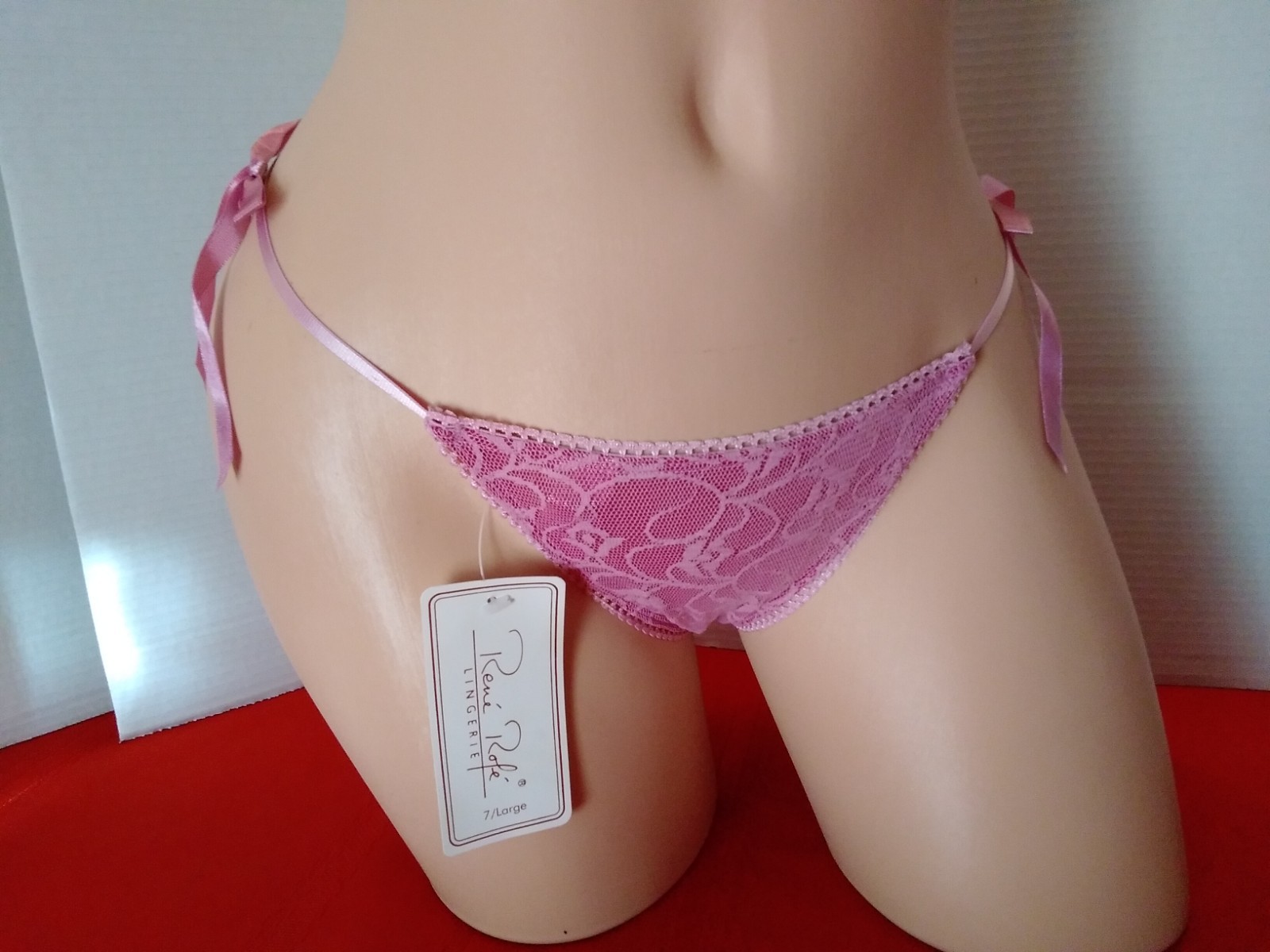 Panties NWT Vintage Rene Rofe Lingeire Side Tie Lace Pink String Bikini Thong 7