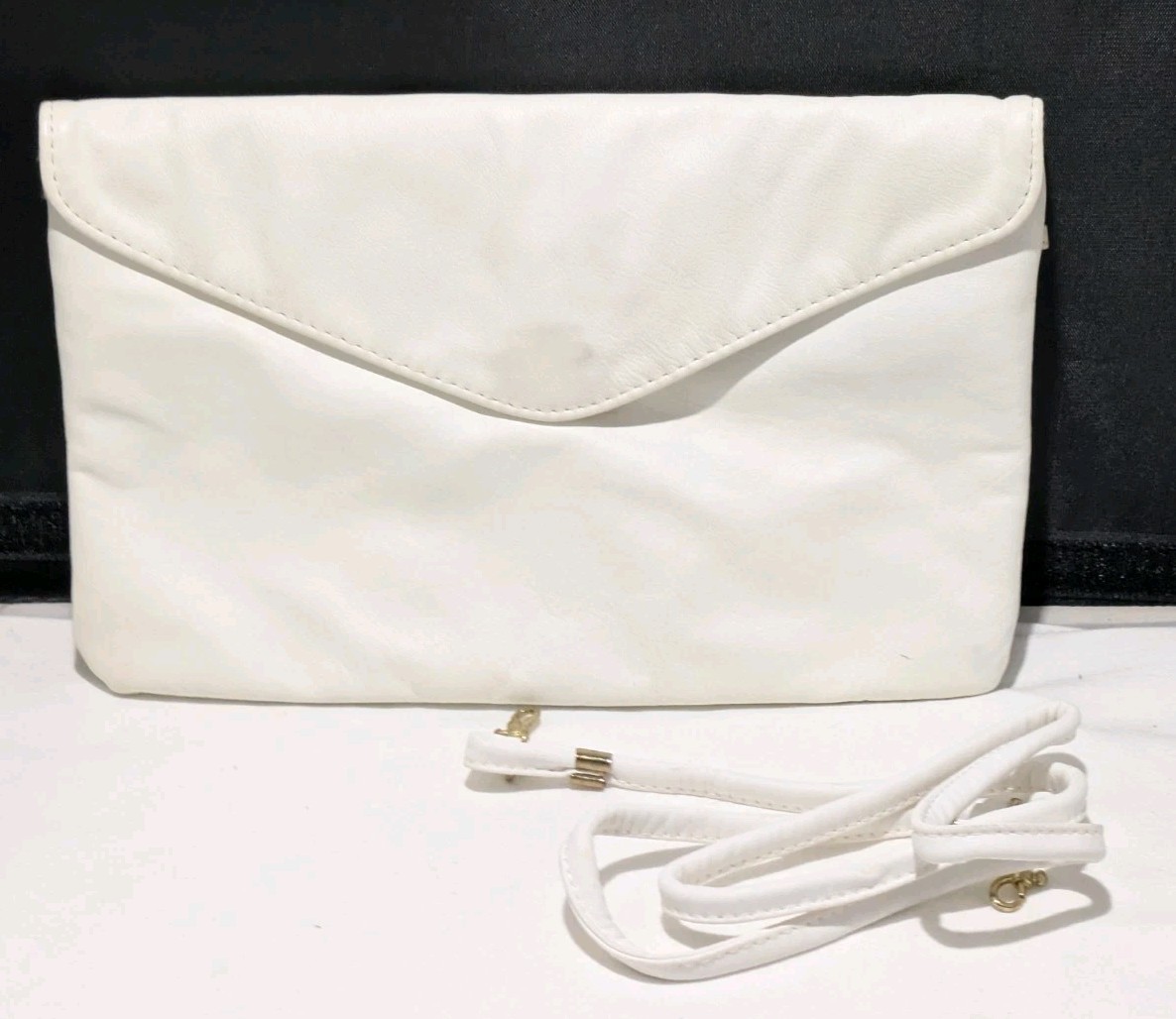 Vintage 1980s Talon Leather White Envelope Clutch Detachable Strap LNC