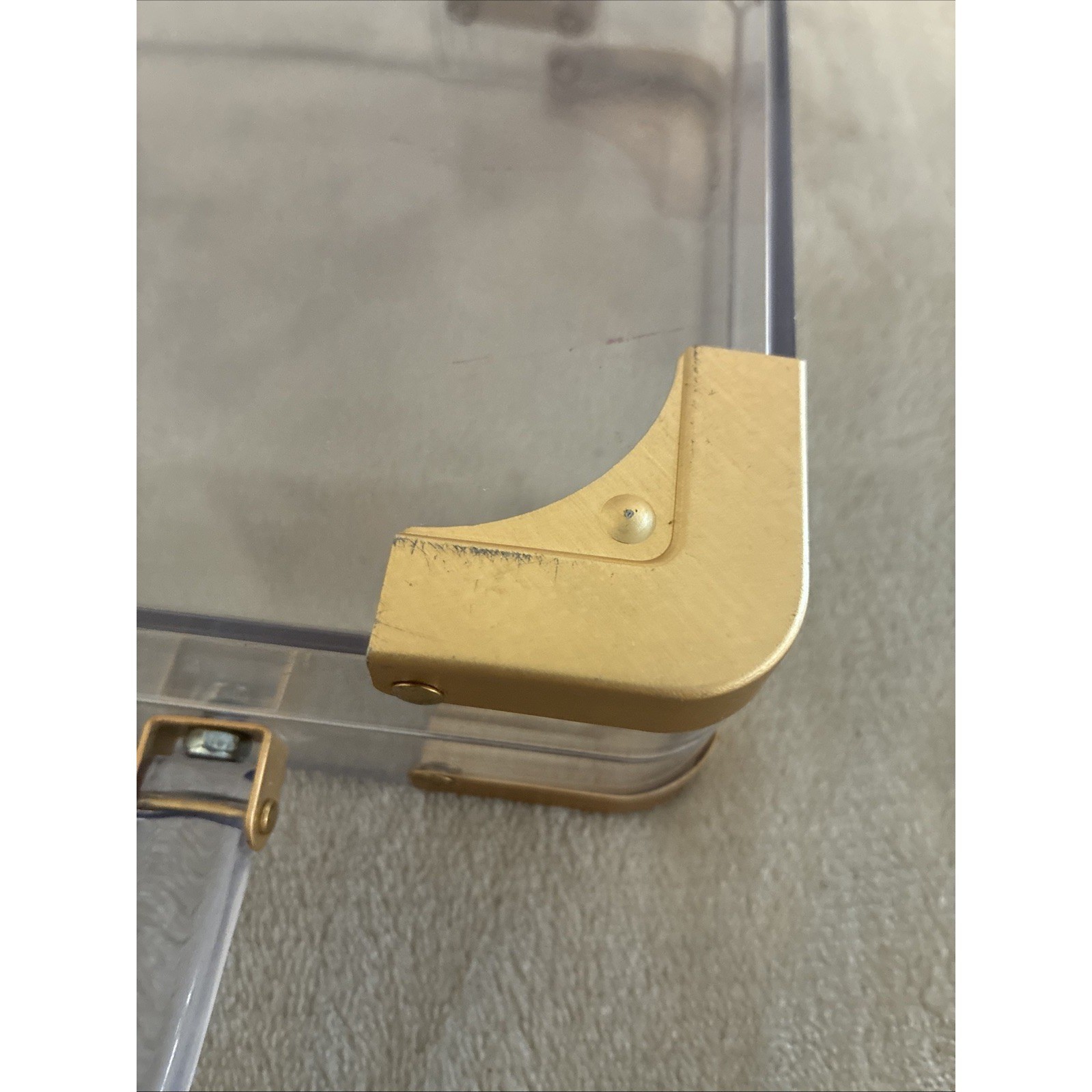 Vintage Clear Lucite Acrylic Box Purse 9.5×7.5×2.5″ Gold Hardware