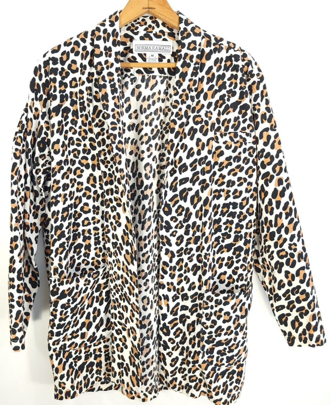 Vtg Norma Kamali Jacket Women’s Med Multicolor Leopard Open Front Distressed