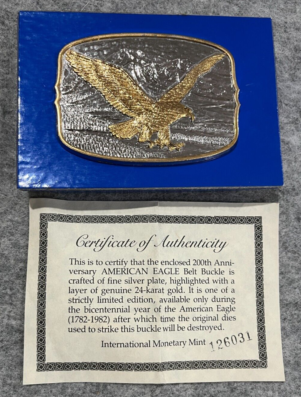 American Eagle Belt Buckle Silver Plated 24-Karat Gold Limited Edition