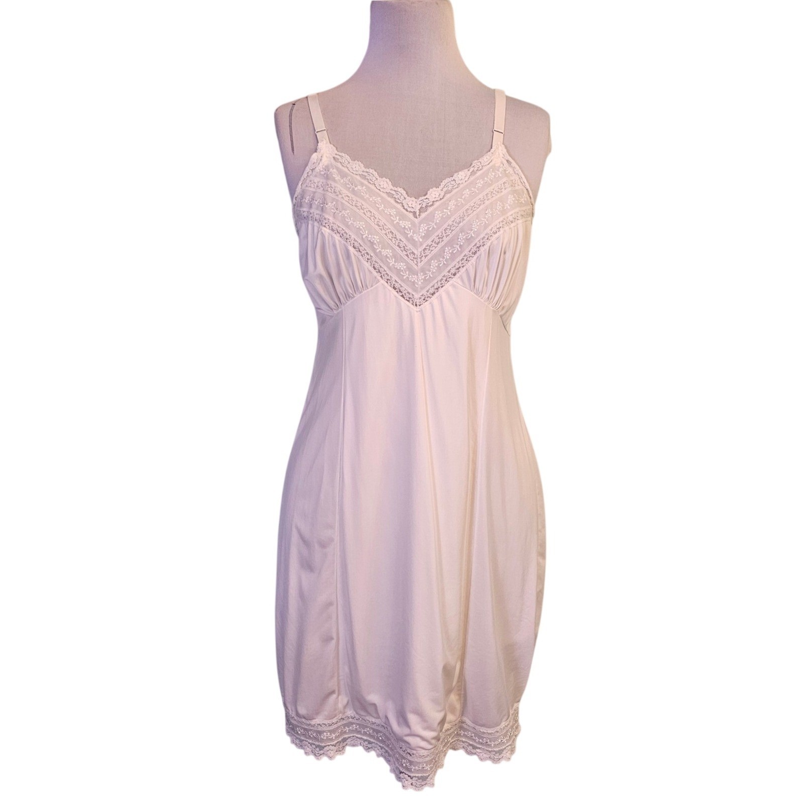 Vintage Gaymode Penneys Ivory Nylon Full Slip Lace Floral Embroidery 40 Average