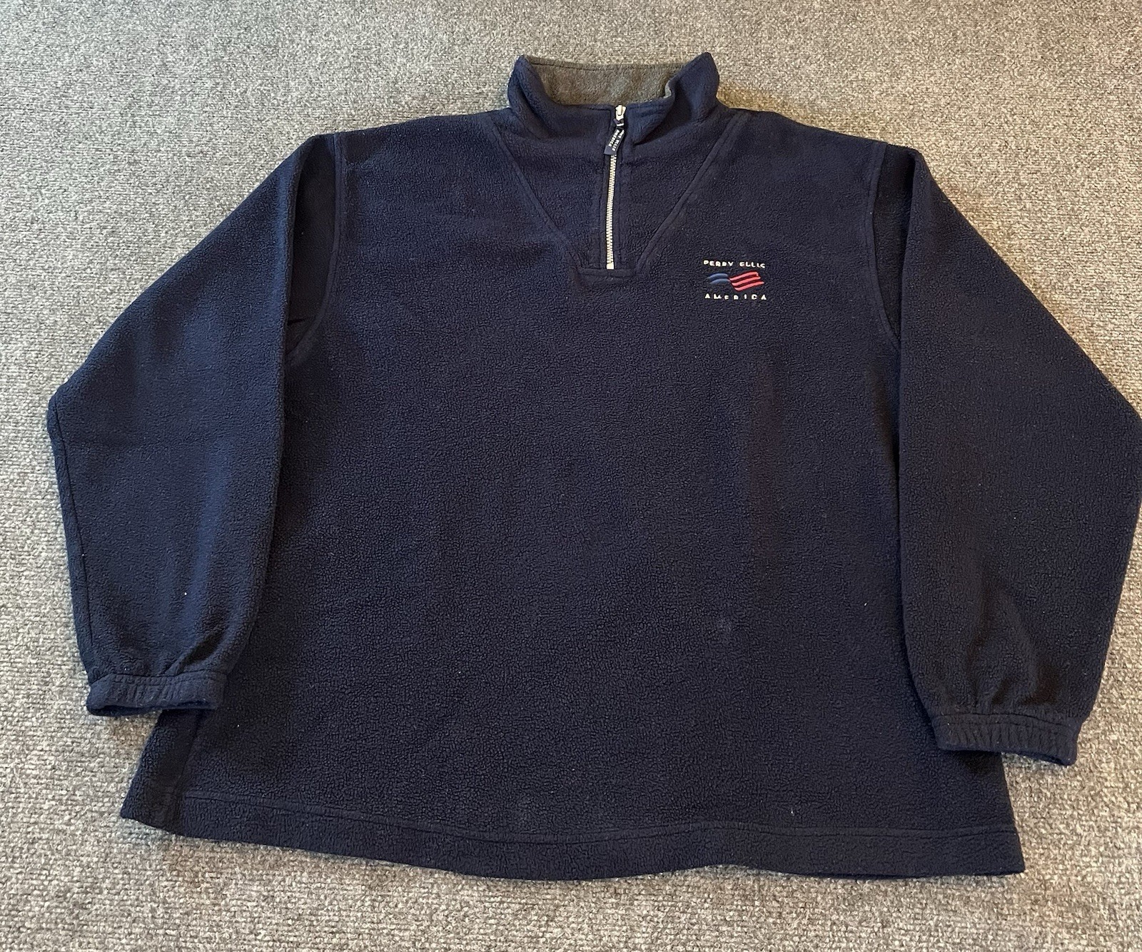 Perry Ellis America Mens XL VTG 1/4 Zip Fleece Pullover Embroidered Logo