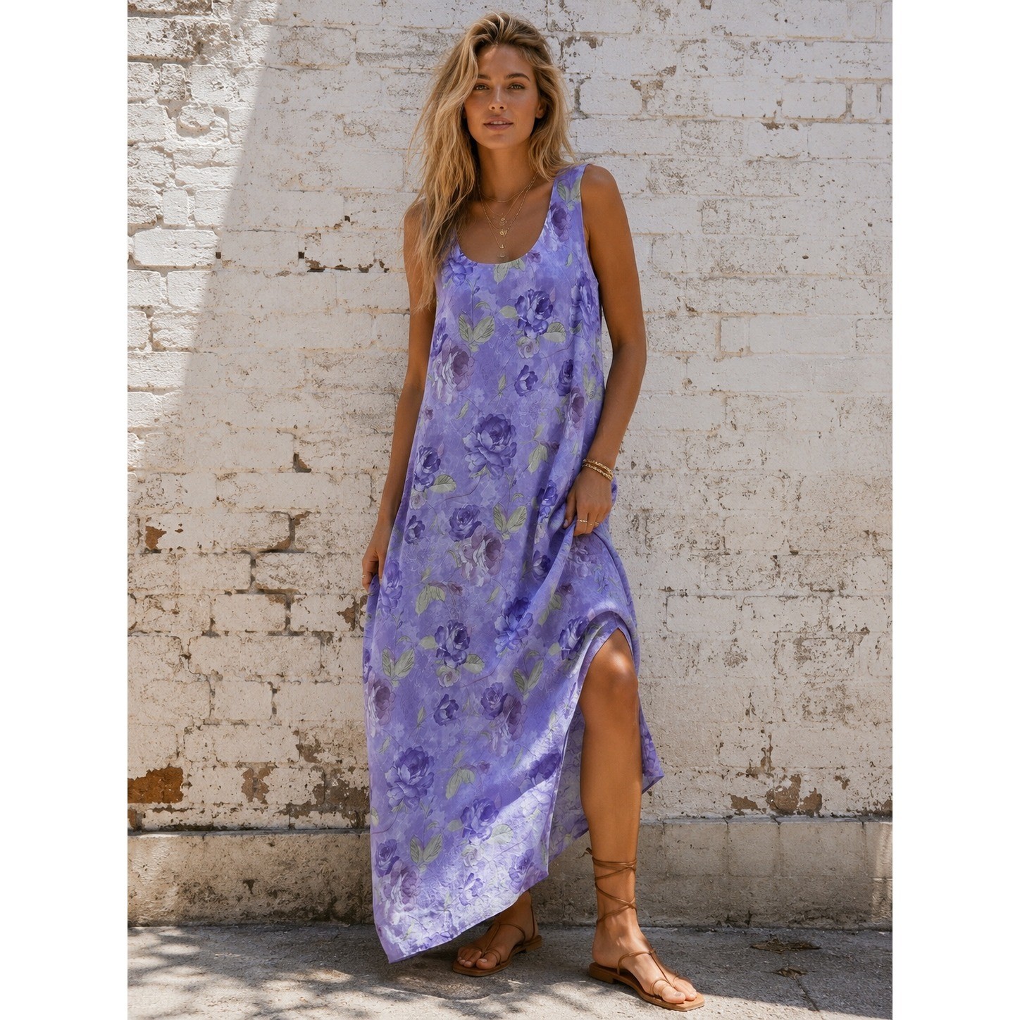 Karin Stevens Lavender Floral Maxi Dress Cottagecore Garden Party Size 16