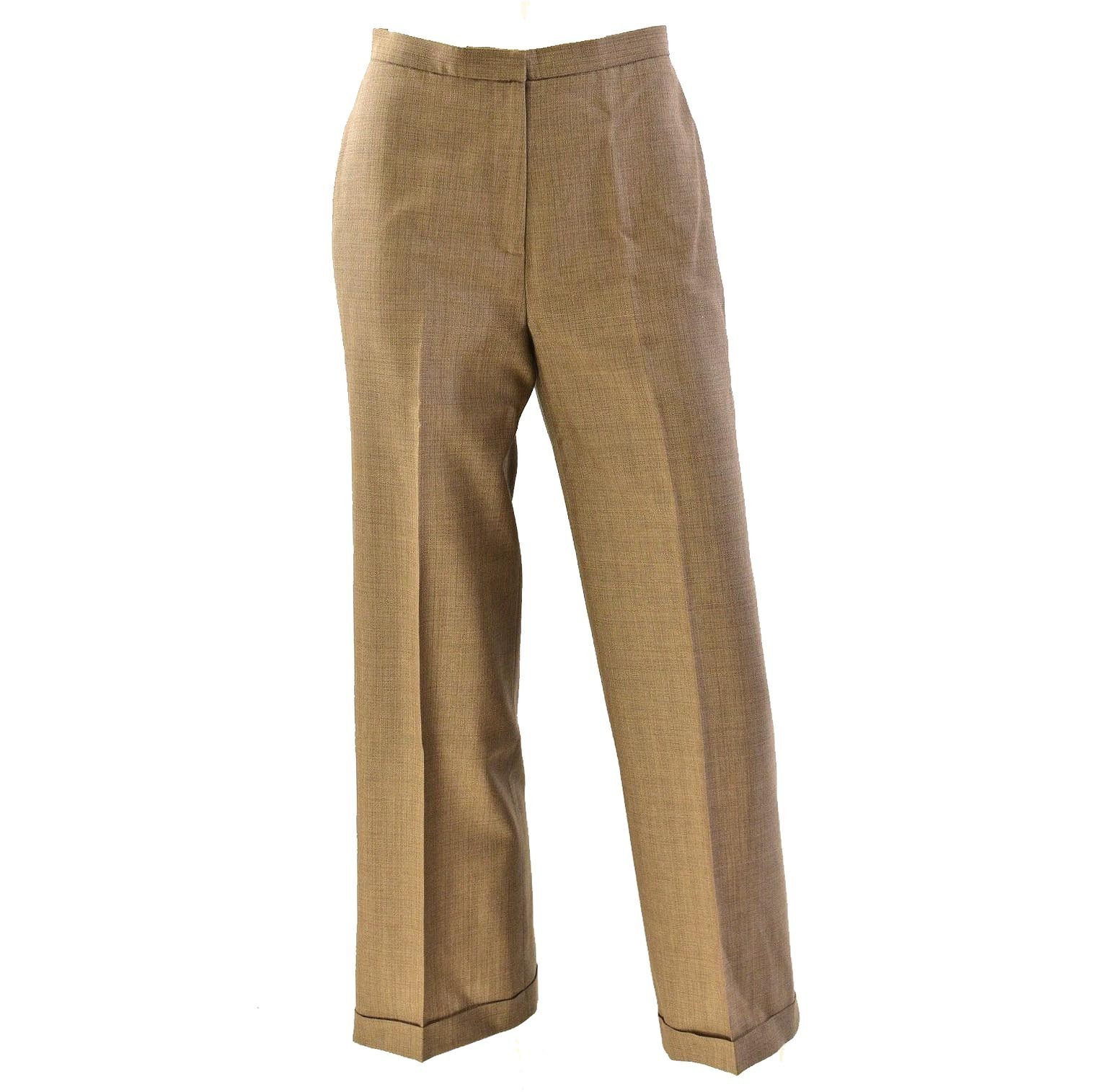 Classiques Entier Brown Wool MicroPlaid Pants Cuffed Hem Womens 2 Straight Leg
