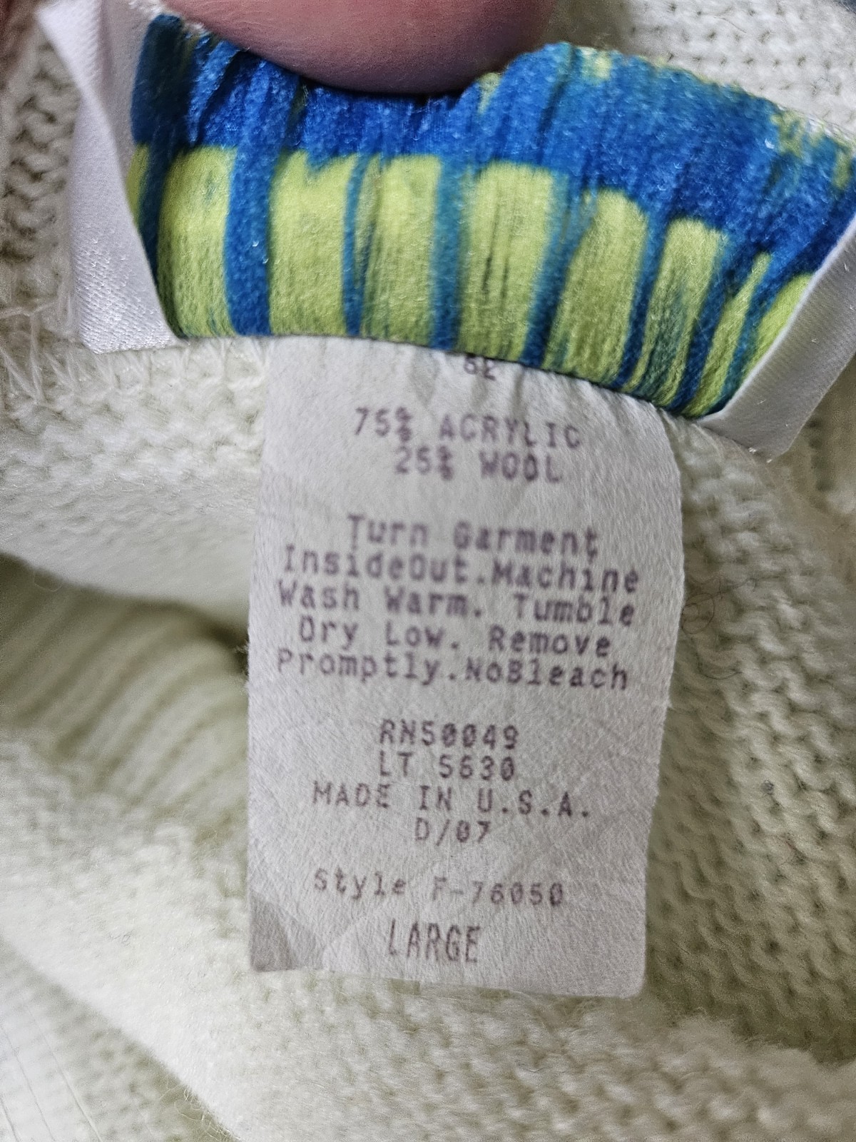 Vintage Cable Knit Womens Sweater 1980s Size Large Made In USA Ecru/off white.