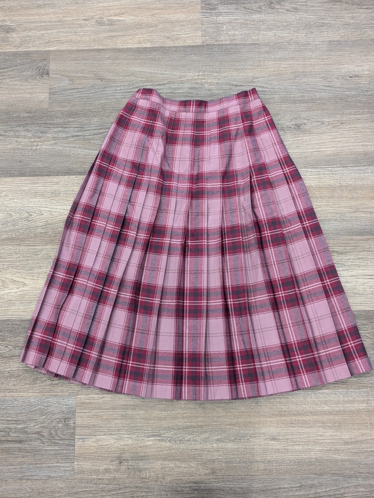 VTG Appleseed’s Women’s Pink Plaid Pleated Zip Wool Midi Skirt Elastic P 8MS