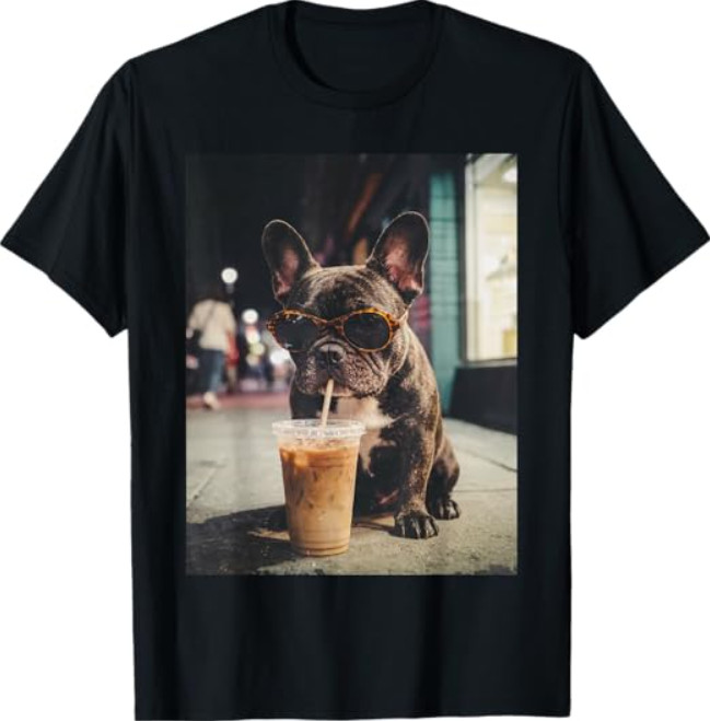 French Bulldog Drinking Iced Coffee Funny Animal T-Shirt