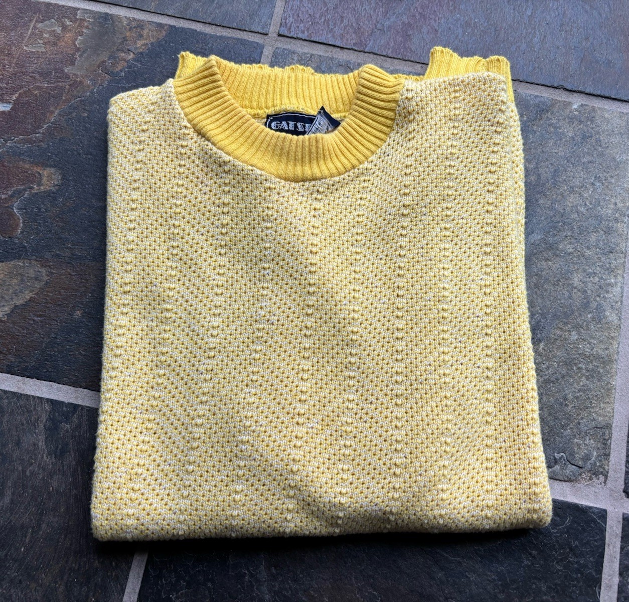 VTG 70s Robert Bruce Sweater TEE.lemon Yellow Ringer.M/L
